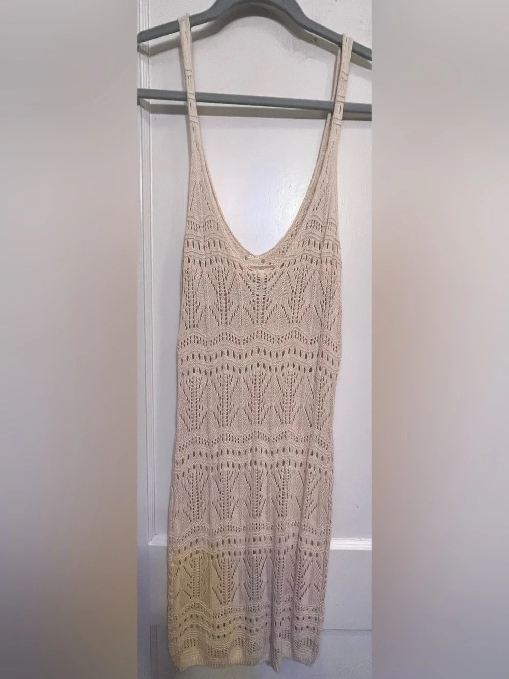 NWOT - Shade & Shore Cream Crochet Knit Swim Cover-Up Mini Dress - Size S (4-6)